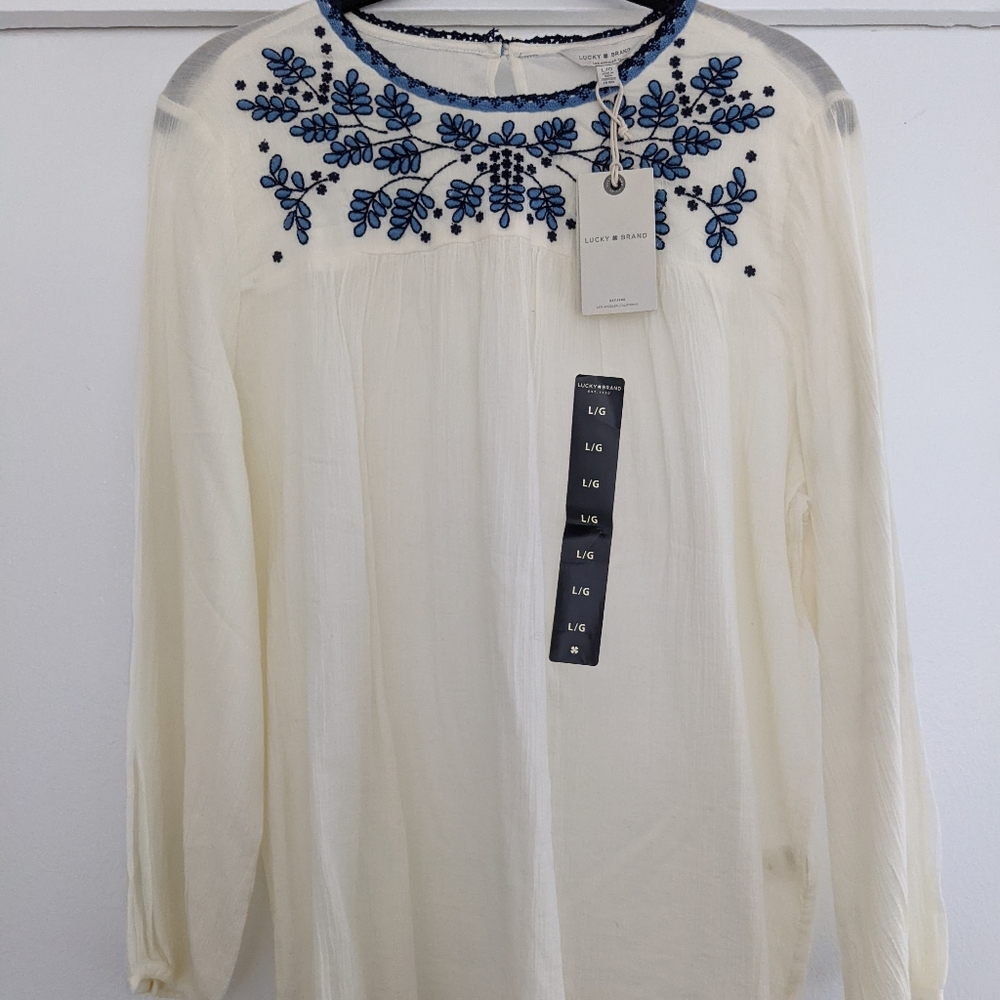 Lucky Brand Embroidered Peasant Top